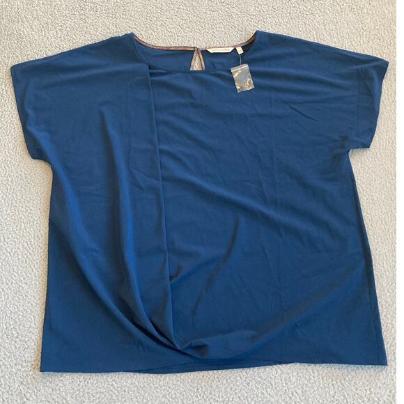 NWT Soft Surroundings Top Large Boxy Oversized Stretch Blue Career Modern Blouse - Picture 1 of 12